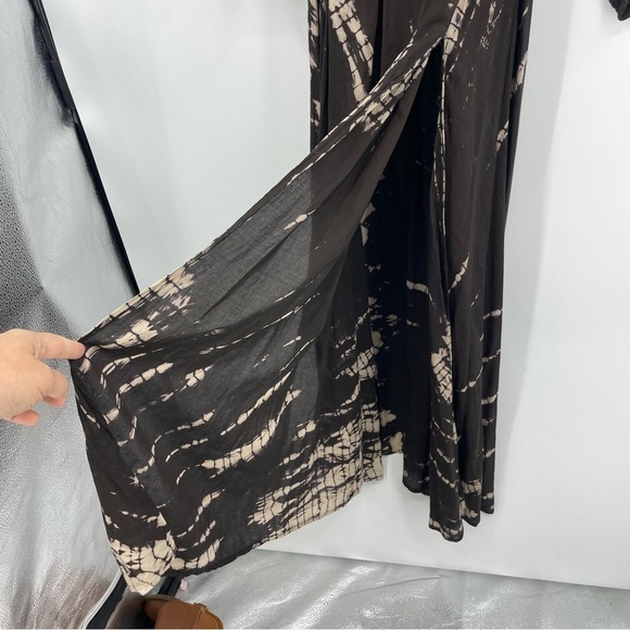Elan Sz S Black Boho Tie Dye Flowy Wrap V neck Long Maxi Cover Up Dress slit - Picture 4 of 10